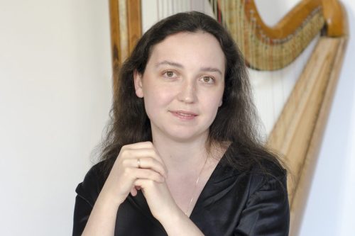 Portrait of harpist Ionella Marinutsa, horizontal orientation