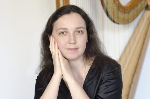 Portrait of harpist Ionella Marinutsa, horizontal orientation